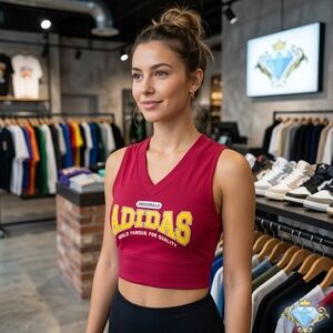 Adidas Originals 50th Anniversary Varsity Crop Top - Maroon/Yellow Athleisure